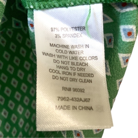 Carolina Belle‎ Green White Blouse Side Ruched Puff Sleeves Top - Medium - Picture 5 of 5